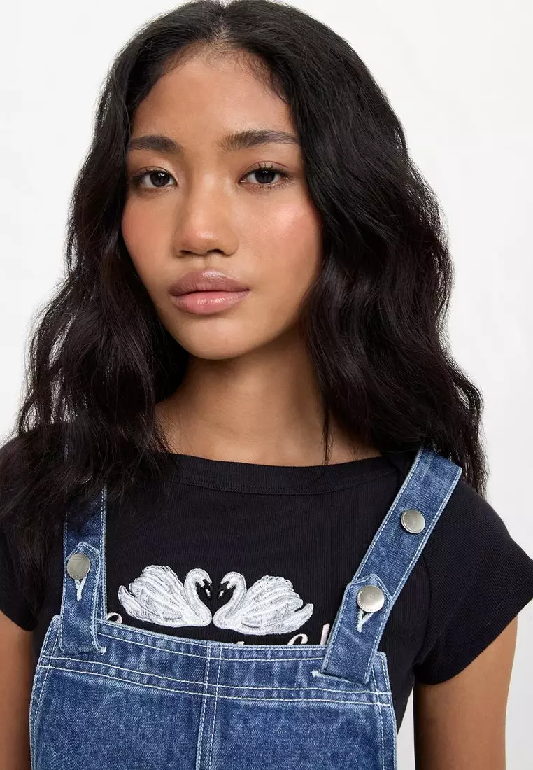 Denim Overall Dress With Pockets - Blue