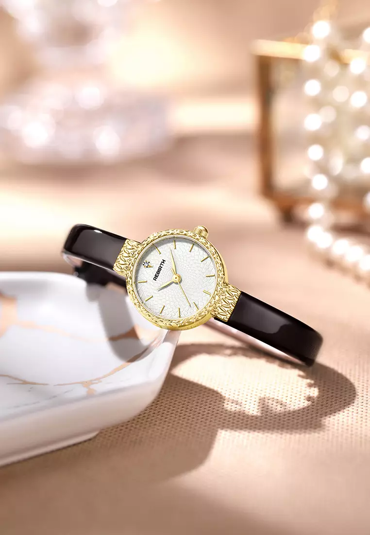 Jam Tangan Wanita Korea Original Anti Air Kuarsa Tali Kulit Jam Wanita Kecil Jam Tangan Cewek gold white