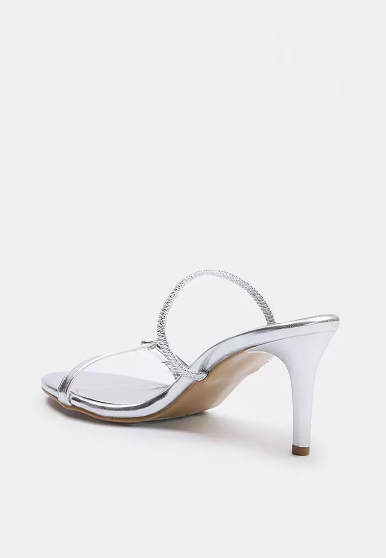Silver Buckle Detailed Dual-Use Almond Toe Thin Heeled Sandals