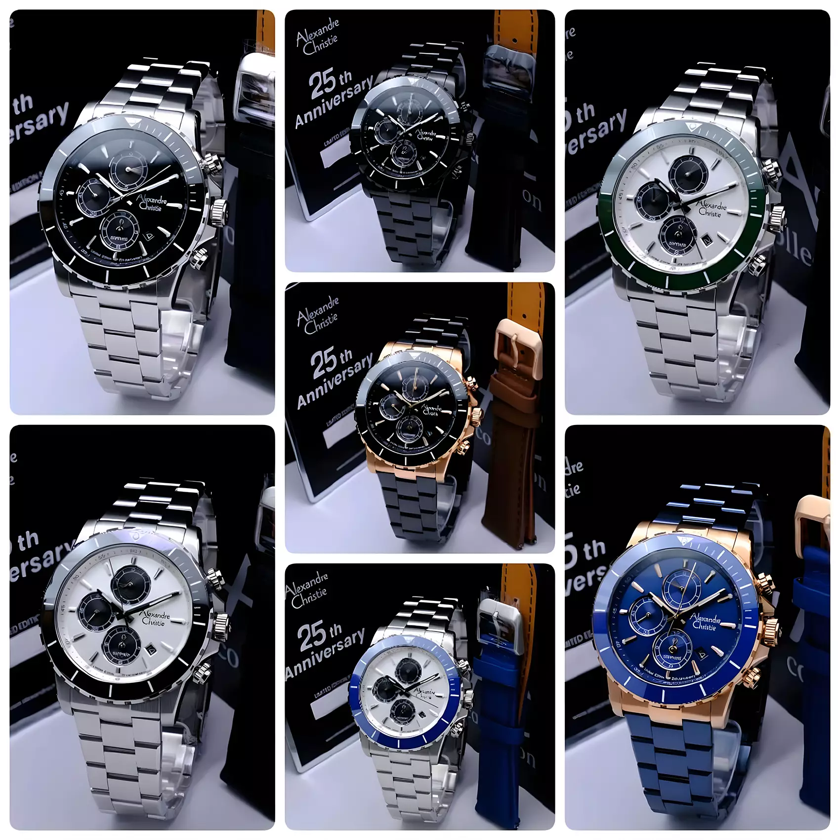 Alexandre Christie 25th ANNIVERSARY Limited Edition - Jam Tangan Chronograph Pria - Rose Gold Black - All Stainless Steel - 6141 XXVMRGBA