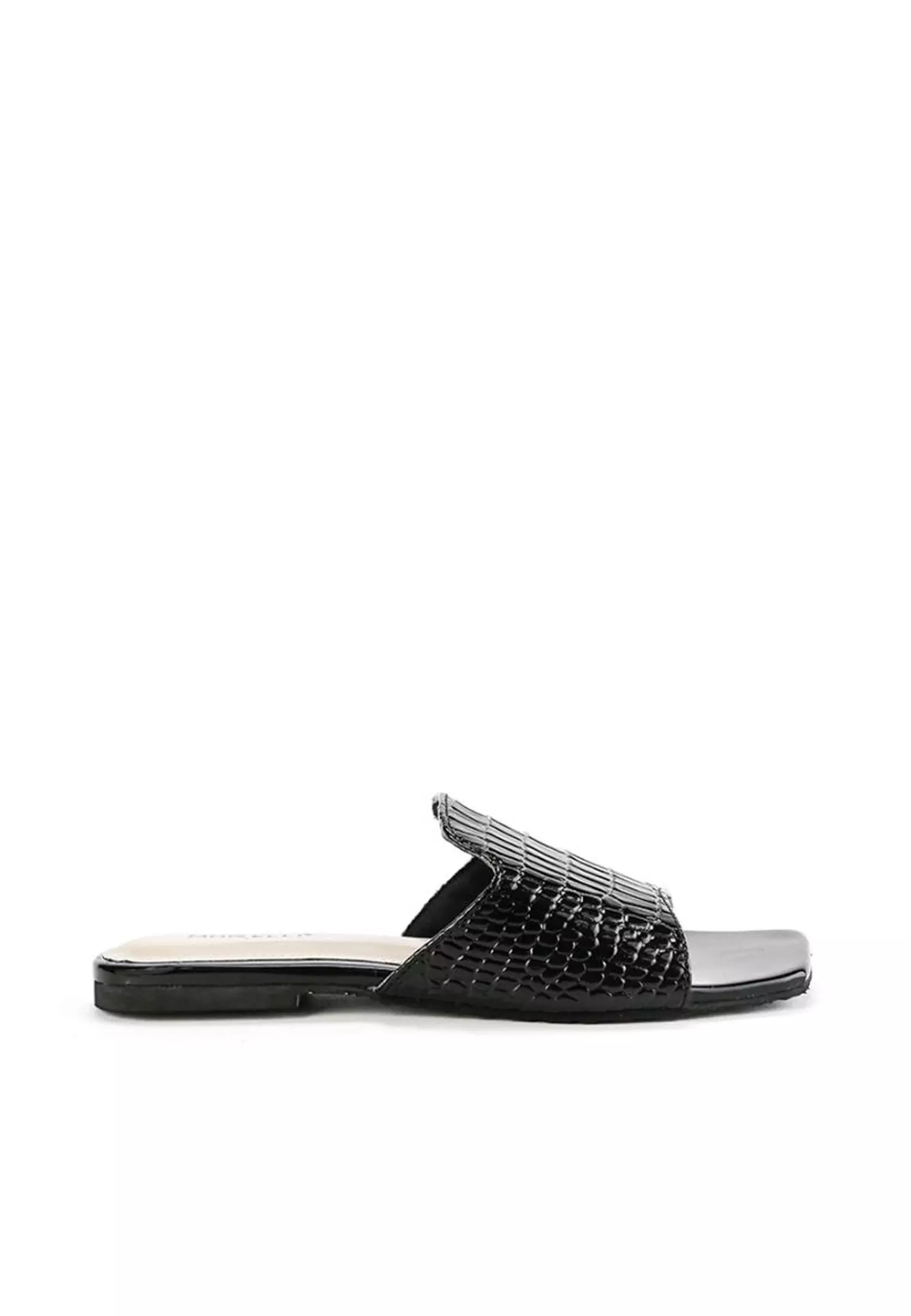 Minerva Sandal Mules wanita Flat Slip On - Black