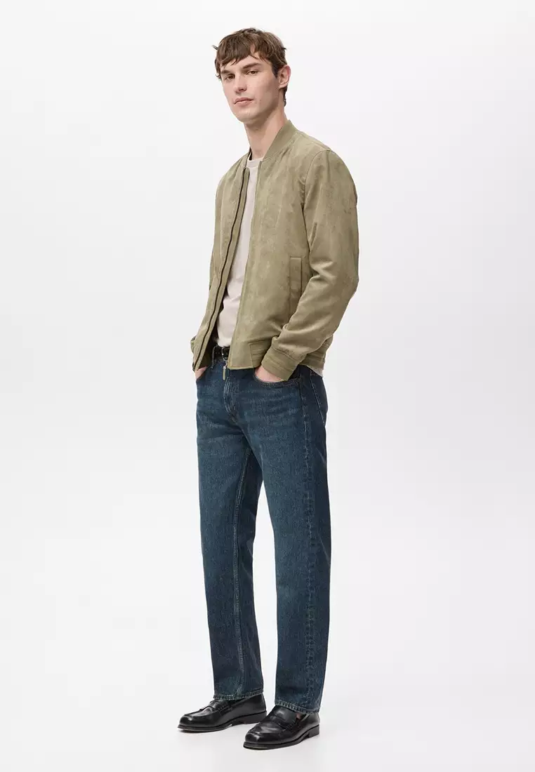 Suede-Effect Bomber Jacket