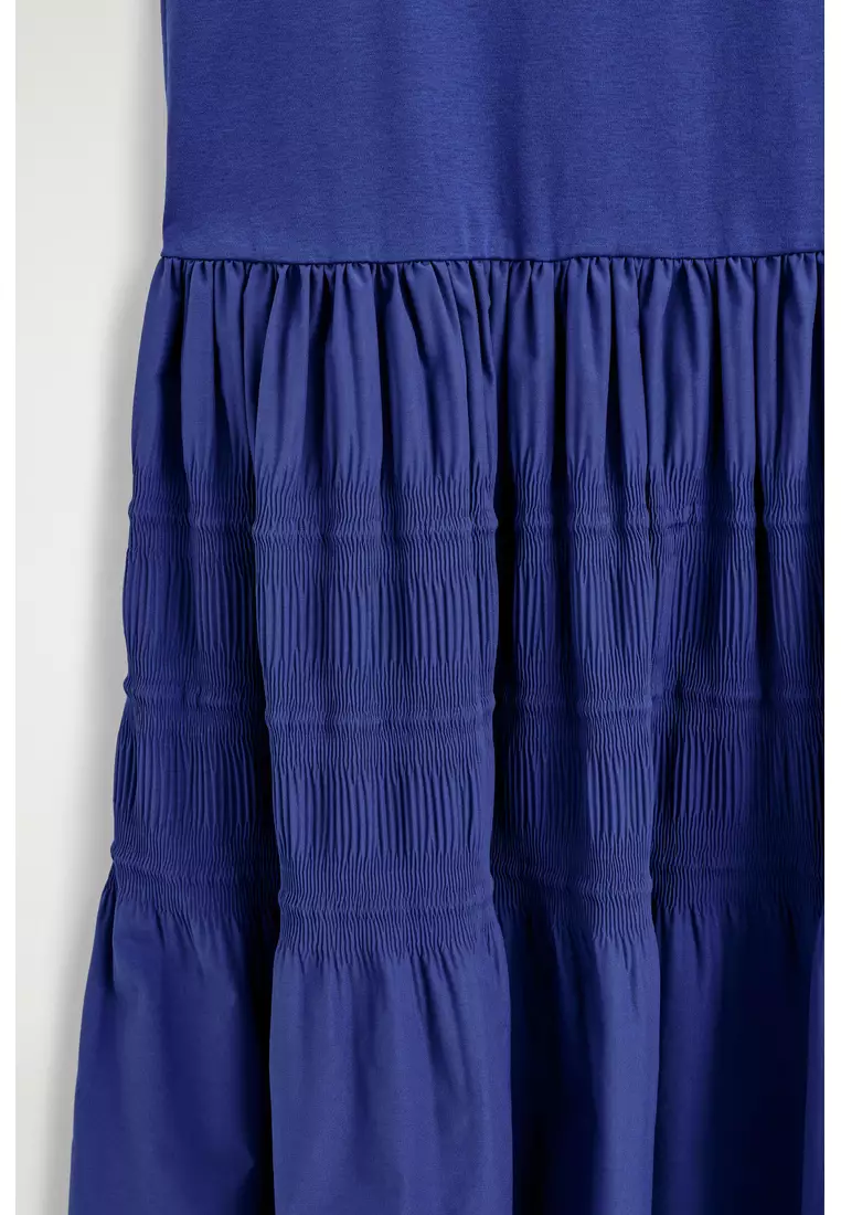 TIERED GATHERED MIDI DRESS