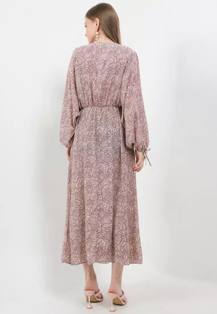 Long Puff Sleeve Printed Maxi Dress