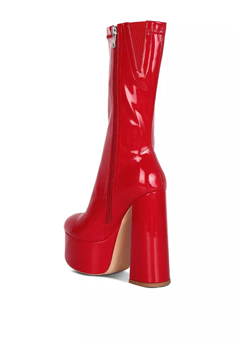 Red leather deals platform boots