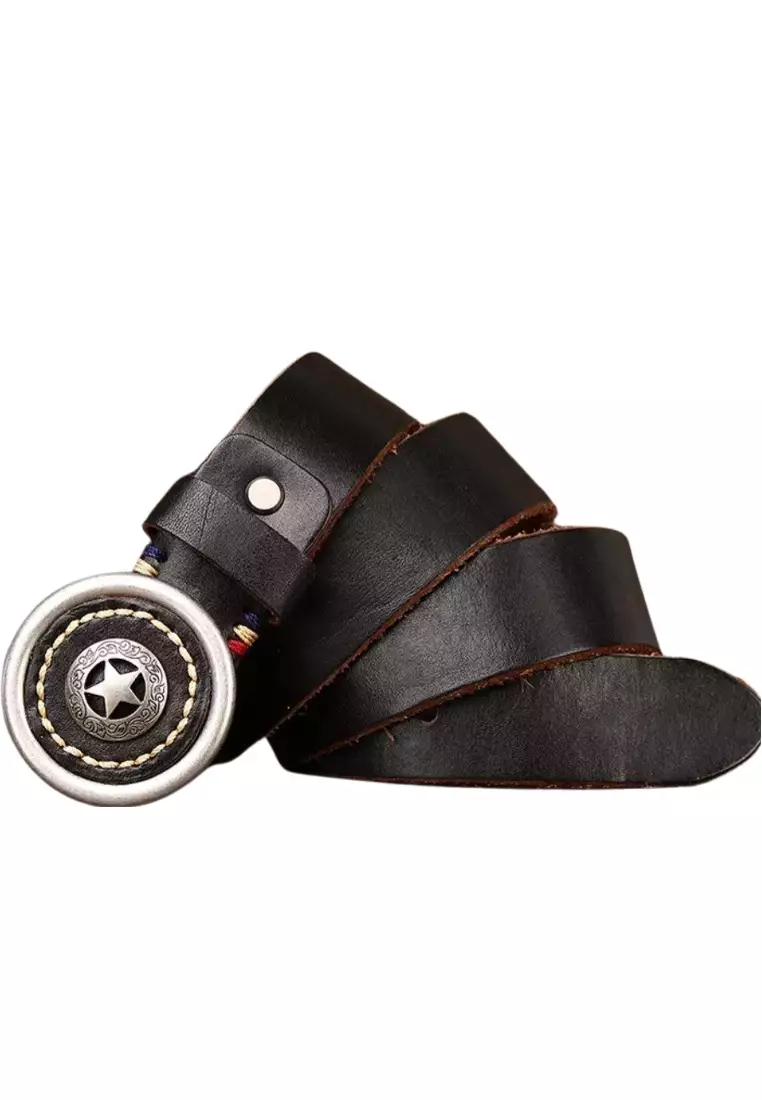 Buy Mooclife Cowhide Smooth Genuine Leather Buckle Leather Belt