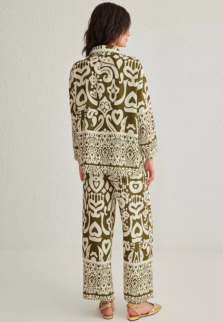 Viscose Collared Shirt & Wide Leg Pants Set