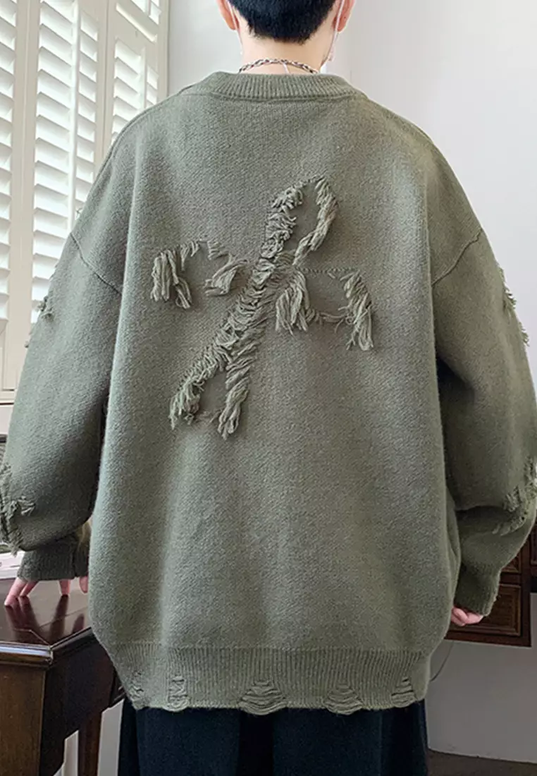 Ripped Jacquard Knit Sweater AY-H24658