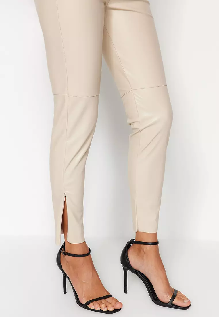 Trendyol Collection Beige Cigarette Woven Faux Leather Trousers