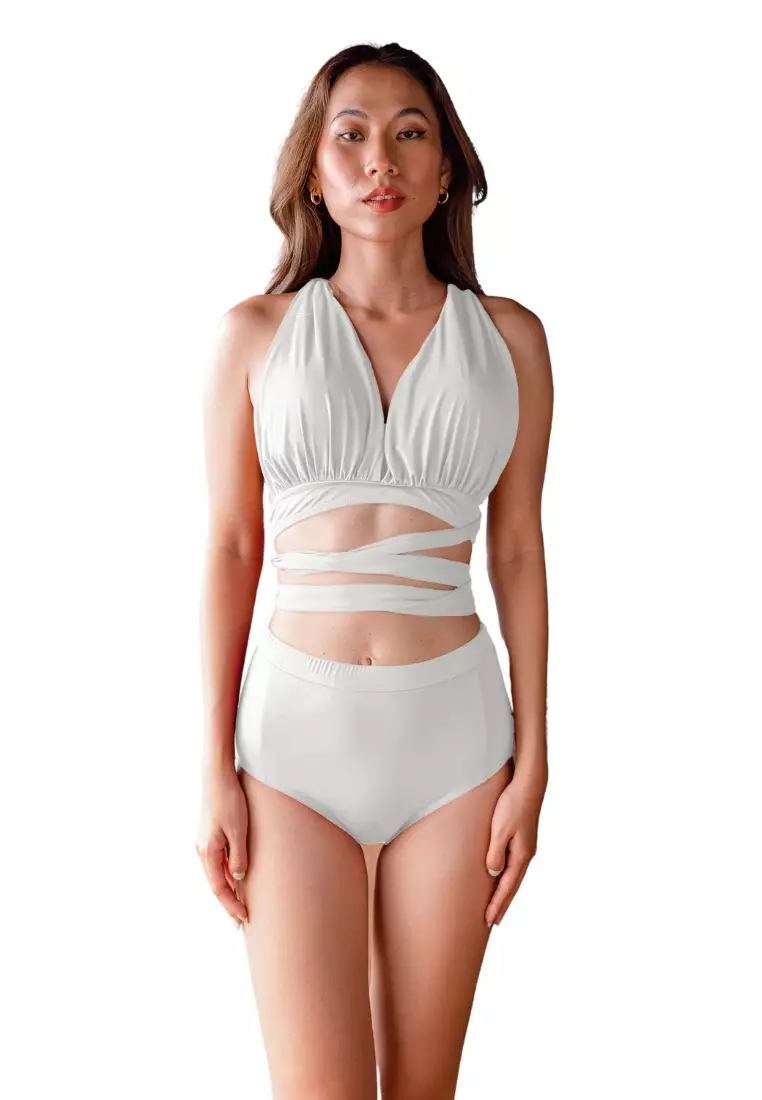 White high cheap waist bikini