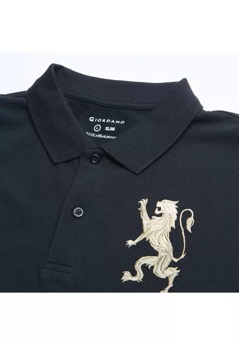 Men's Lion Embroidery Slim Short Sleeve Polo 01016222