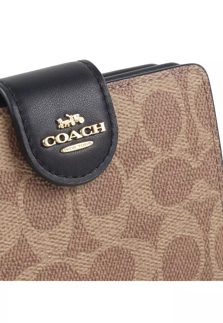 Medium Corner Zip Wallet In Signature Canvas - Tan/Black