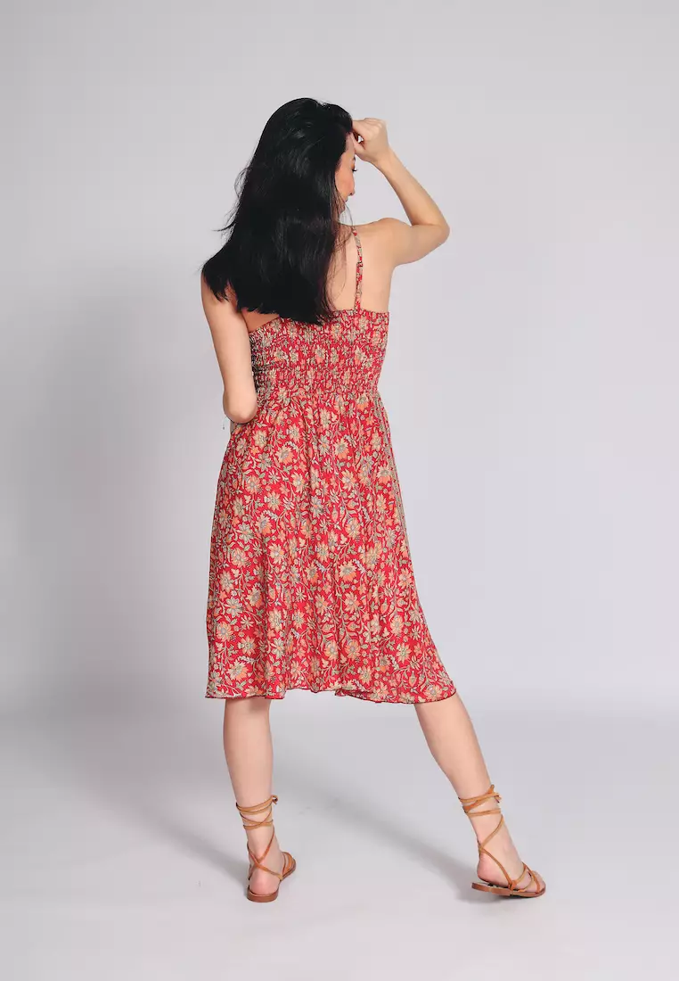 Red floral sales dress midi