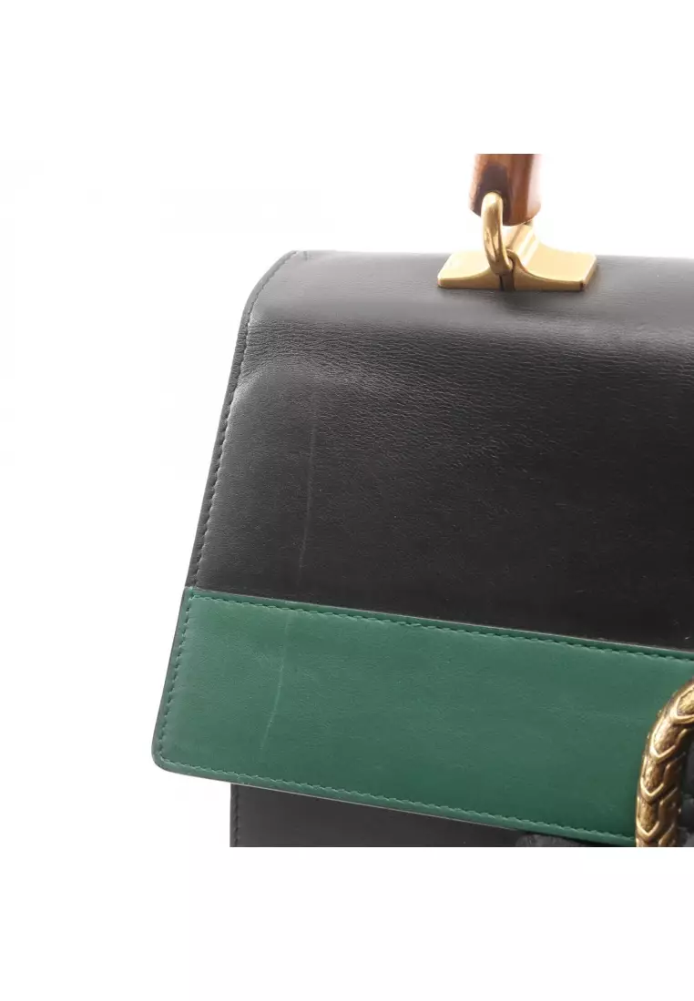 Pre-Loved Gucci Bamboo Dionysus Handbag leather black green Red 2WAY