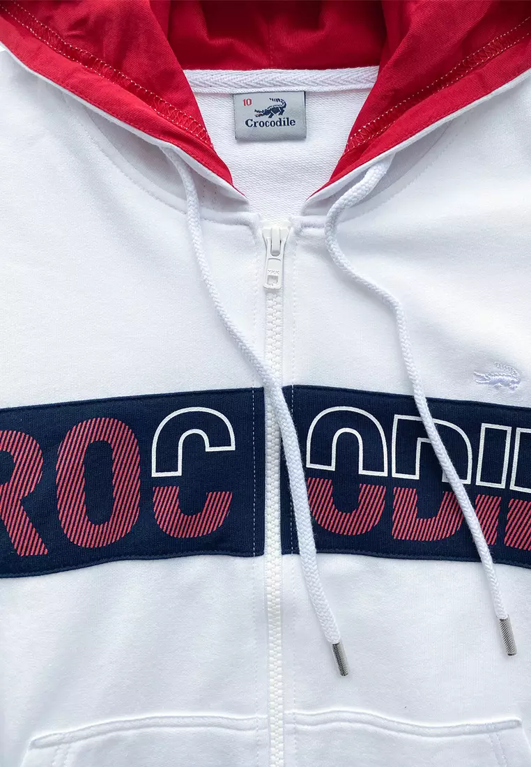 Crocodile HUES 0232 White  - Kaos Hoodie Anak Kids Original - Bahan Katun