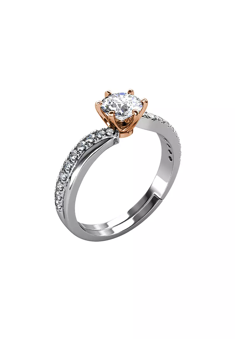 Berlian Moissanite Les Solitaire Ring Dual Tone [GRA CERTIFICATE MOISSANITE DIAMOND] - Cincin 1ct Moissanite Diamond 925 Silver CELESTA by Her Jewellery