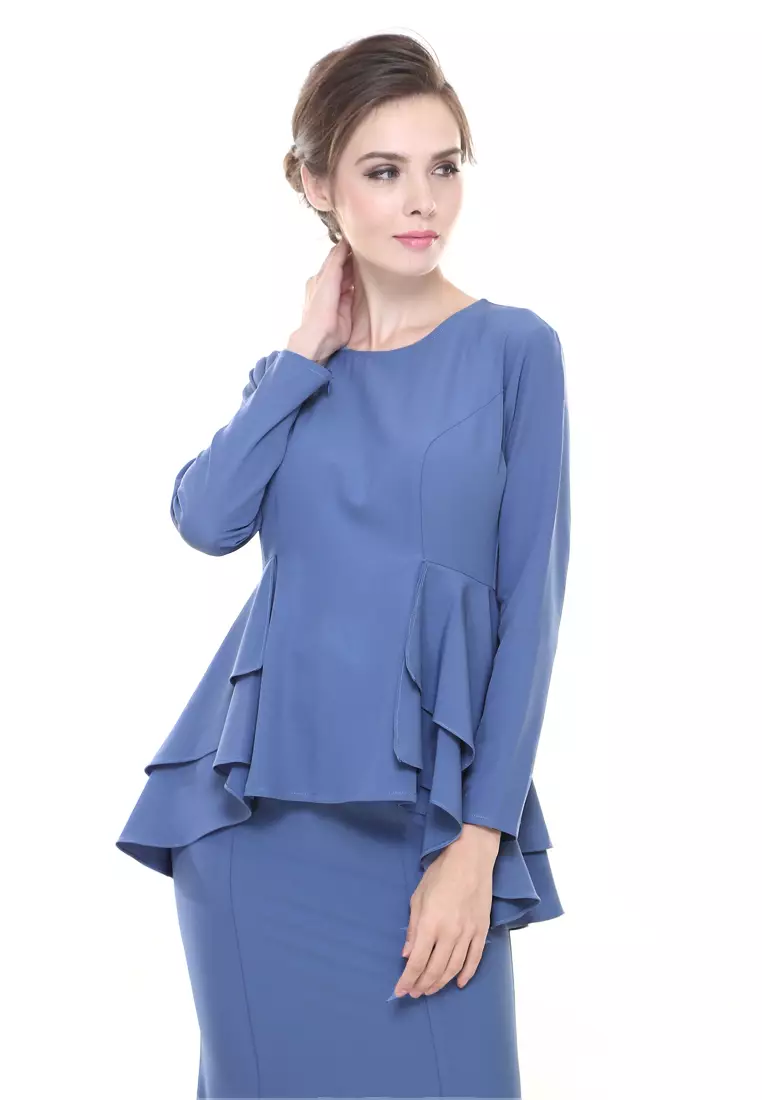 Lora Peplum Kurung Modern in Dusty Blue