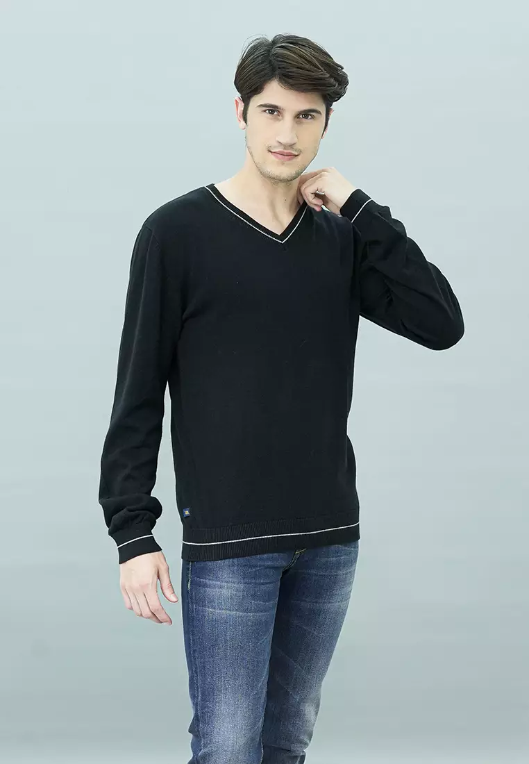 Johnwin - Sweater Pria - Motif Polos - Hitam  - ASW.660.D034.33.C-L/S - Free Keychain