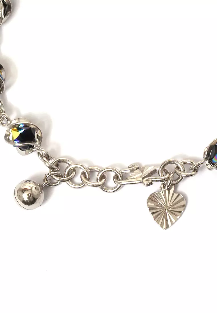 Bracelet Batu Kristal Perhiasan Aksesoris Wanita Perak - Hitam