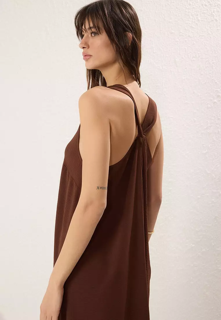 Brown Straight Cut Maxi Woven Dress TWOSS25EL00247