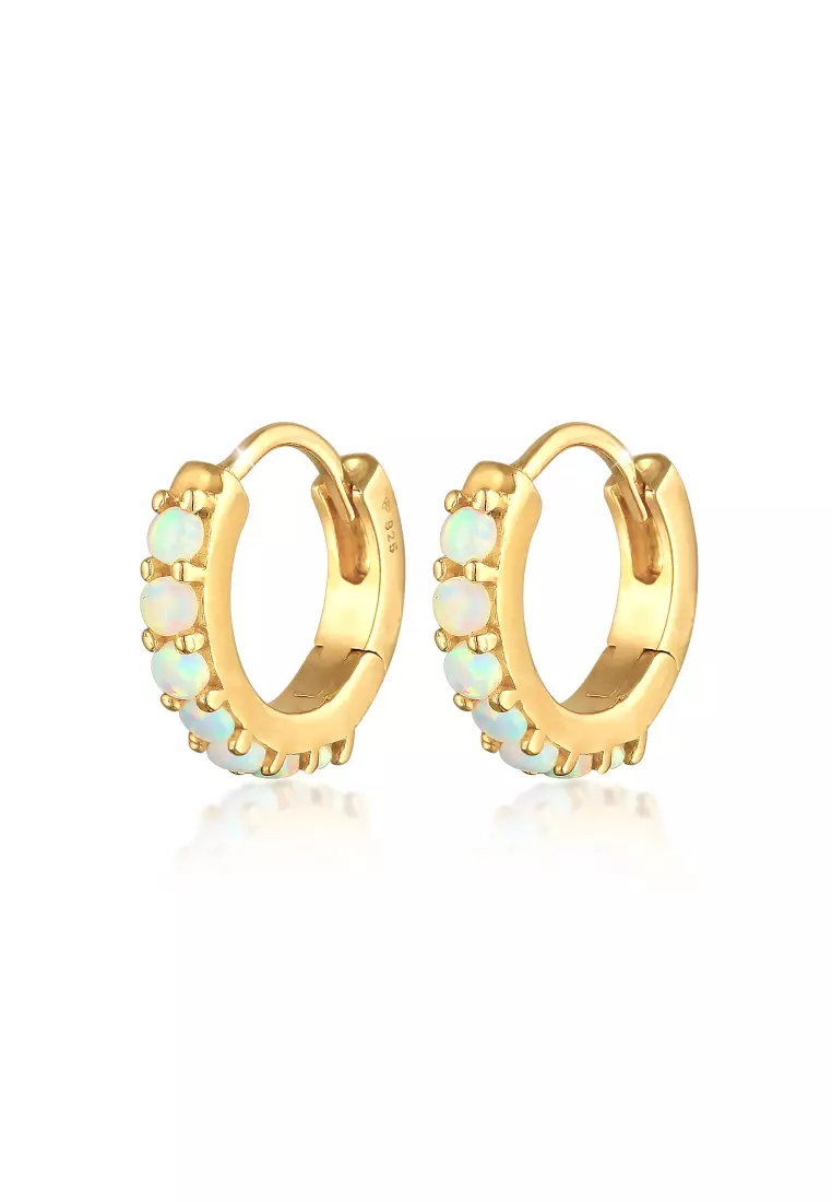 Earrings Creole Synthetic Opal Gold Plated