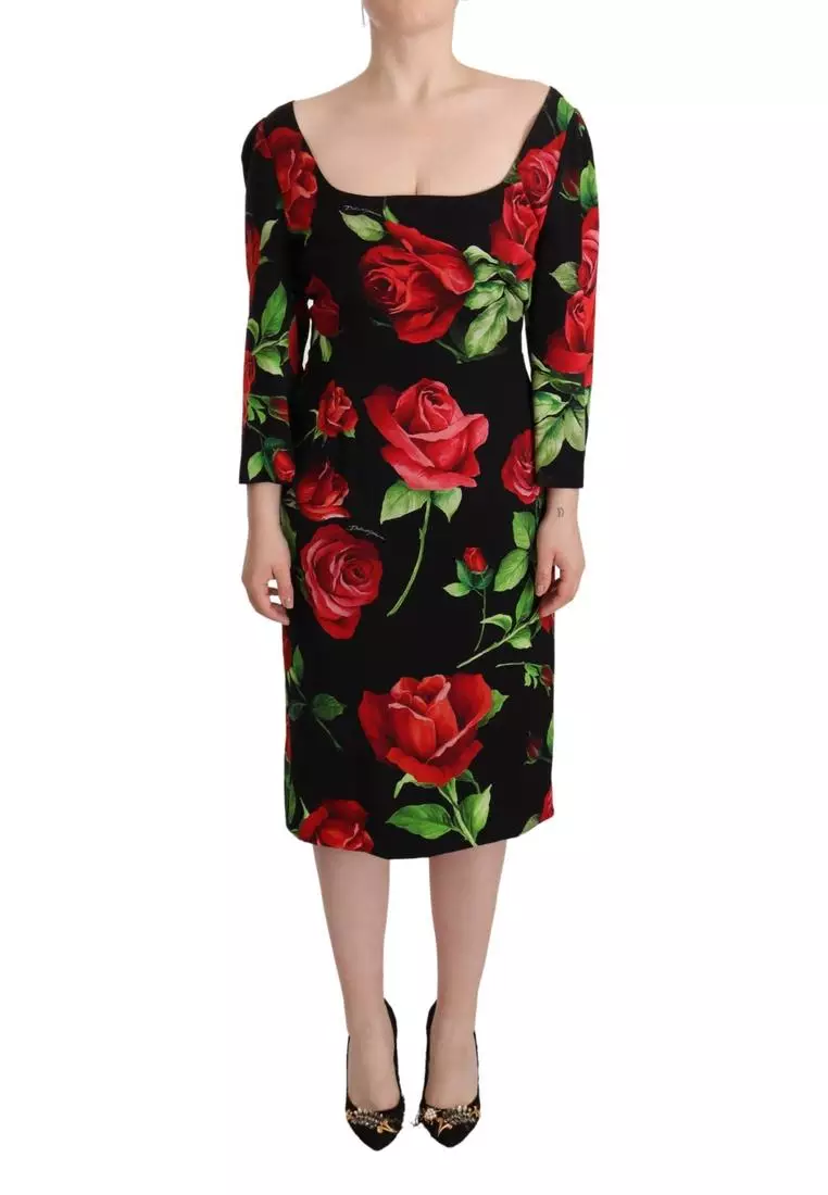 Dolce and gabbana black 2024 dress with red roses