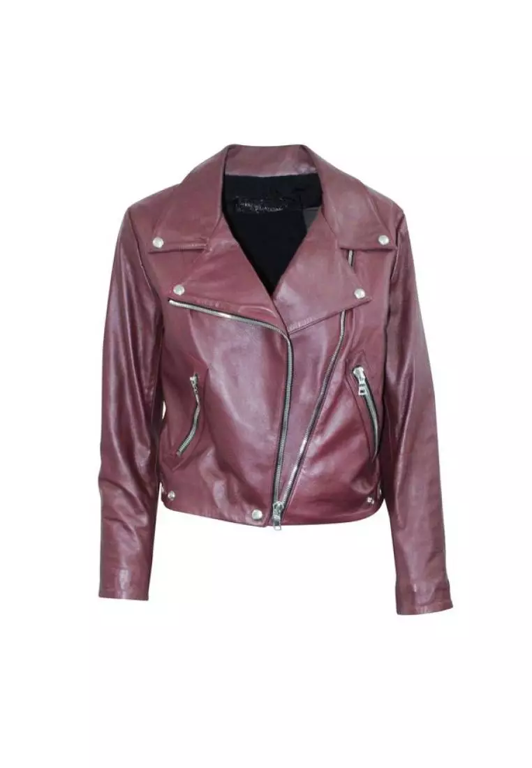 Maroon faux clearance leather jacket