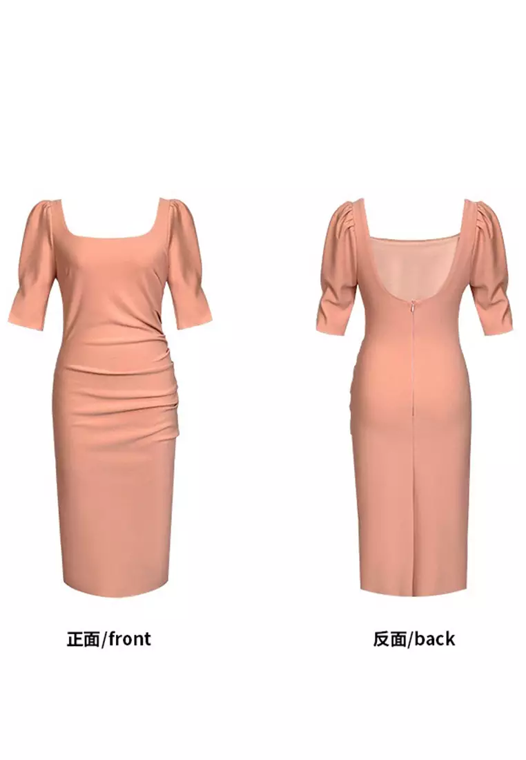 Buy Twenty Eight Shoes Puff Sleeve Open Back Bodycon Dress