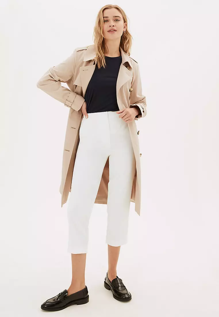 Cotton Blend Slim Fit Cropped Trousers