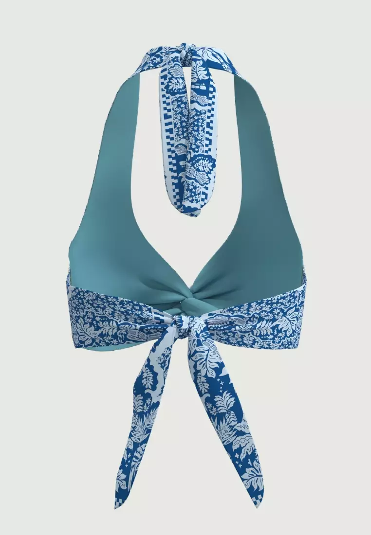 Soulistic Blue Awe Plus Cup Twist Front Halter Bikini Top