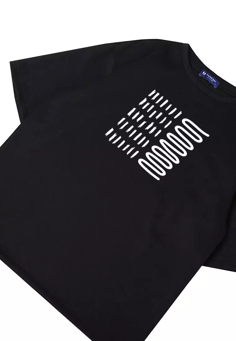MTN99 kaos oversize abstrak aesthetic kece pria scuba bahan tebal THIRD DAY crew neck hitam