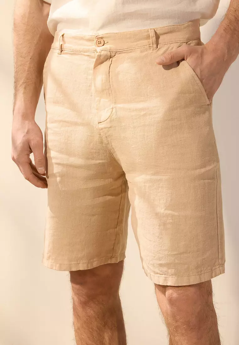 Mink Limited Edition 100% Linen Regular Fit Shorts&Bermudas Tmnss25Sr00049