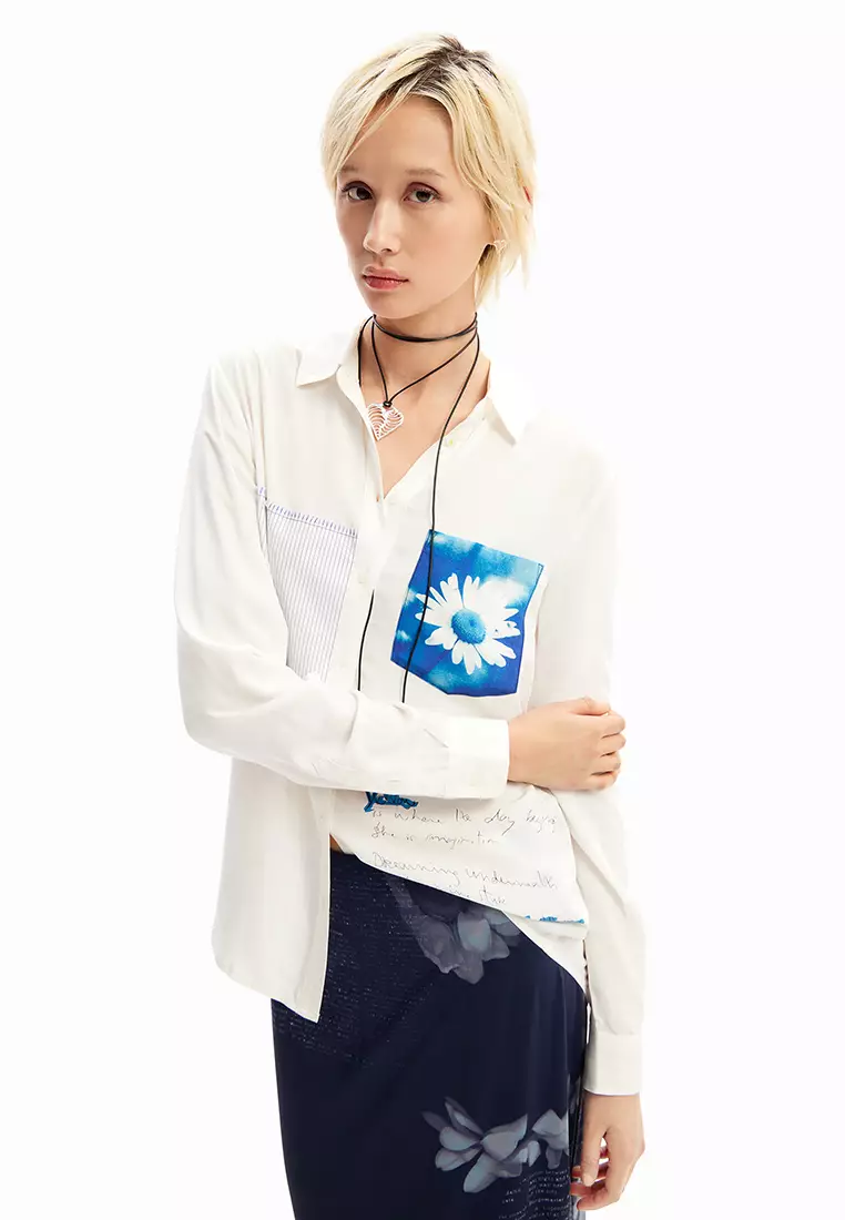 Desigual Woman Patchwork pocket daisy shirt.