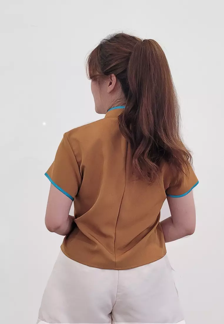 Ivory Cheongsam Top in Gold Mustard