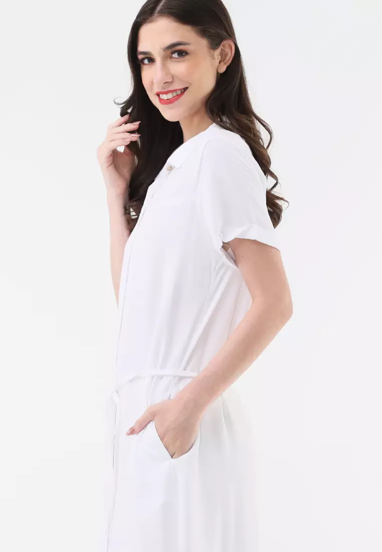 Woven Bold Twill Short Sleeves Collared Dress