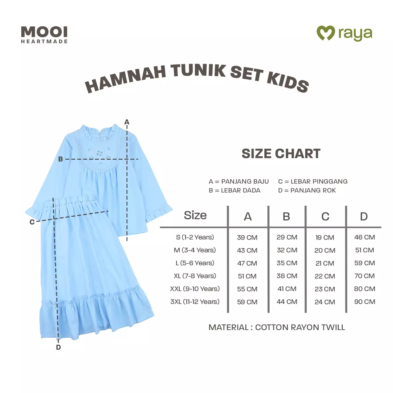 Mooi Setelan Anak Perempuan Raya Collection Hamnah Tunik Set Basic Series 2026 - Sky Blue