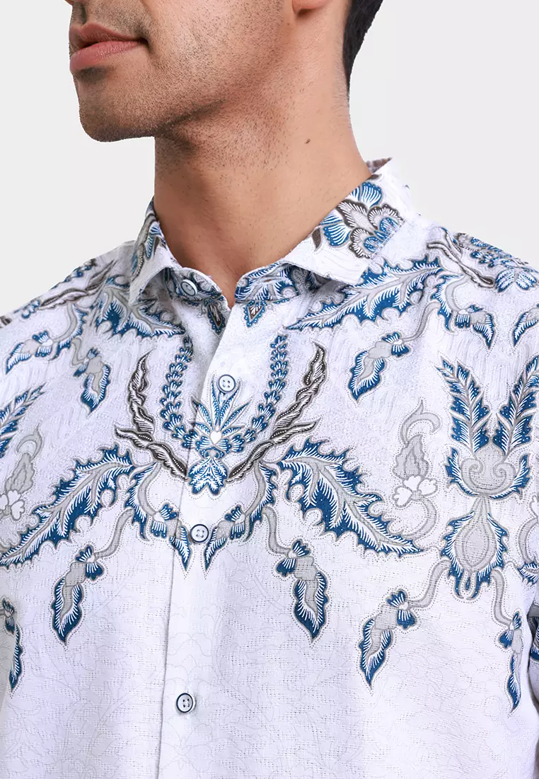 MOC Kemeja Batik Lengan Pendek Pria Cendagah - White