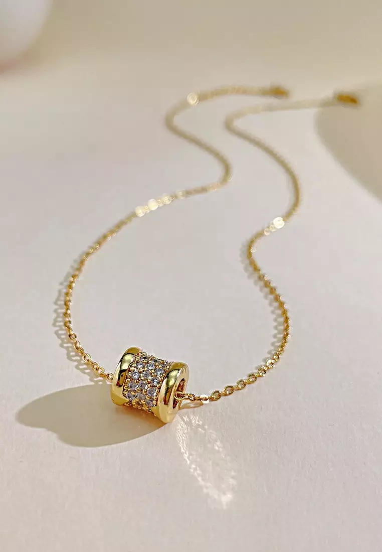 Lumina Zirconia White Barrel Pendant Chain Necklace in Gold