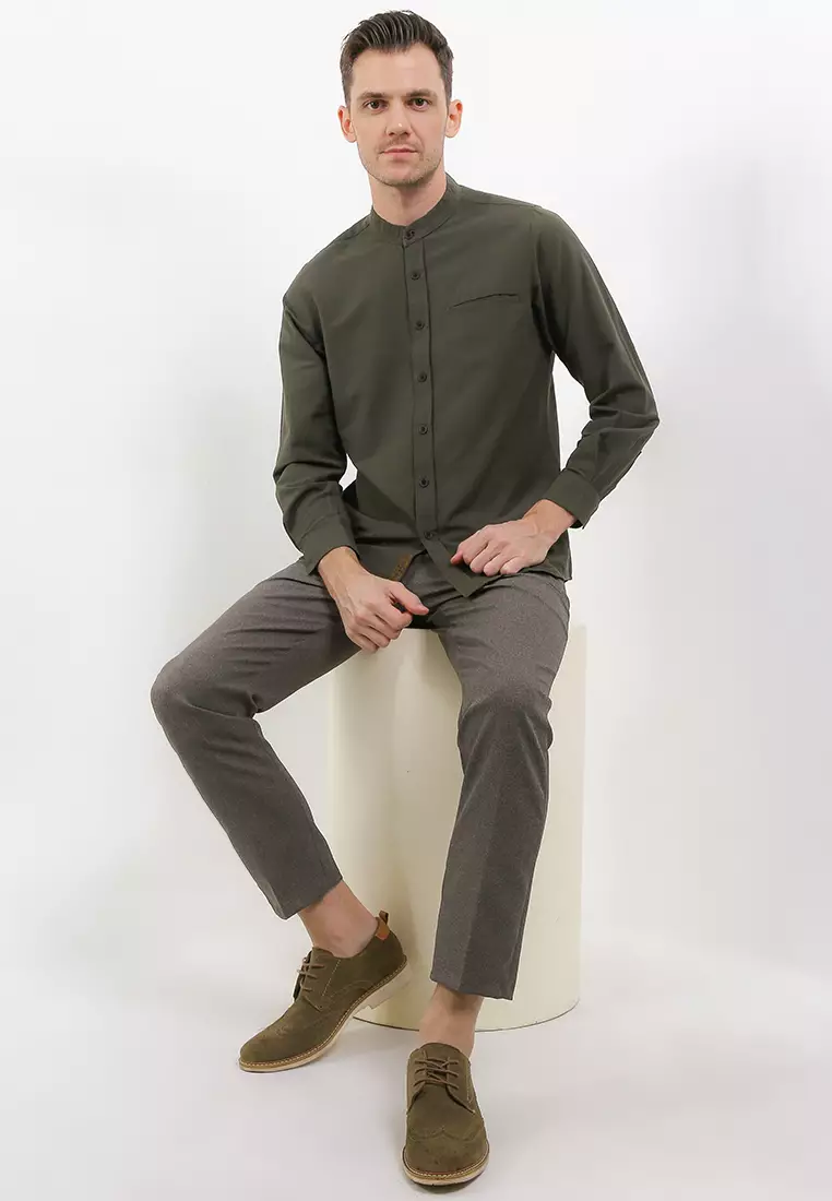 Kemeja Pria Polos Katun Sigaret Lengan Panjang ARMY Exclusive Premium