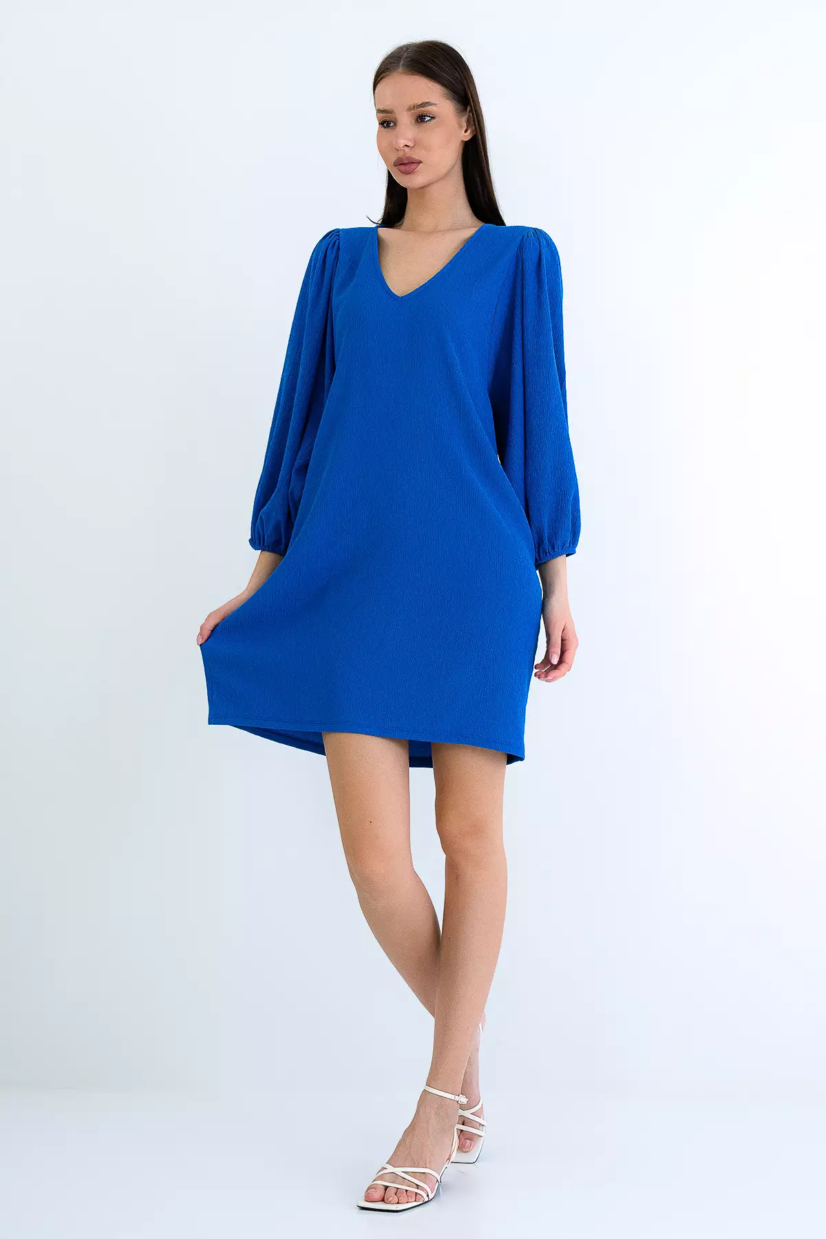 Saks V-Neck Princess Sleeve Wrap Mini Dress Alc-X15160