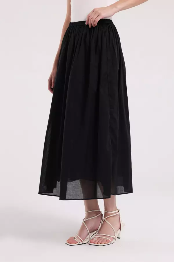 MINIMAL - Pauline - Rok Lebar Bahan Katun - Black Warna Black