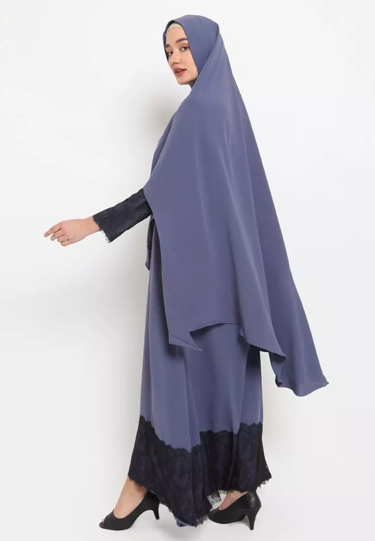 Queenza Set Gamis Wanita Muslimah By Zayidan Adzkia Brukat - Biru Denim