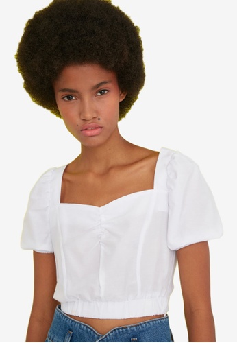 BELLA RUCHED PUFF SLEEVE TOP (BARBIE PINK) | Lovet