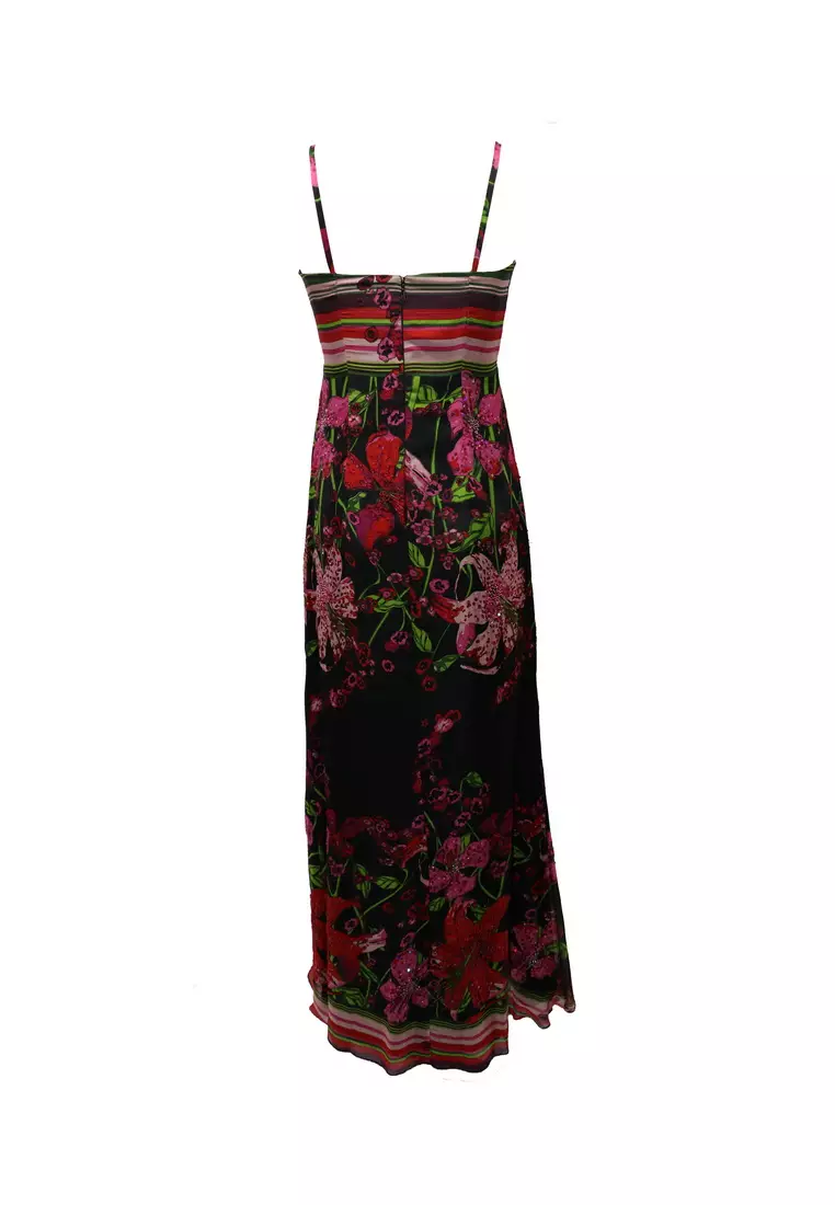 永恆花卉圖案印花釘珠連衣裙