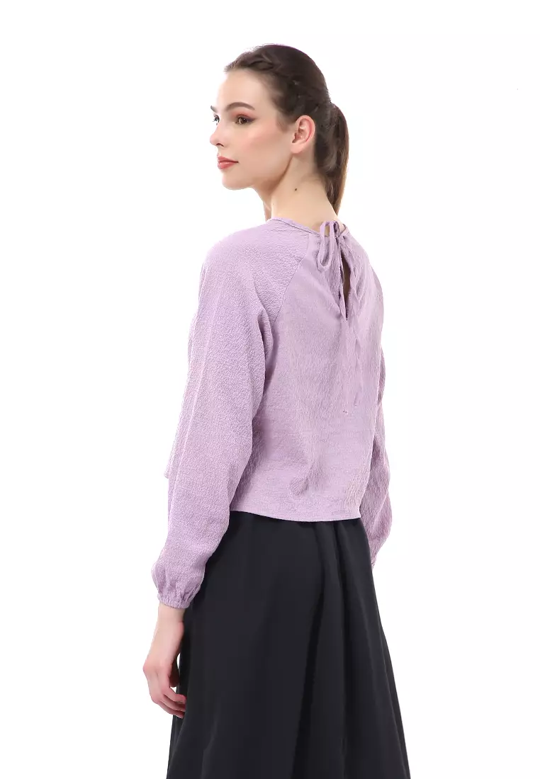 Albertine Blouse Atasan Wanita Lengan Panjang Desain Balon Material Crinkle ORIGINAL - Lilac