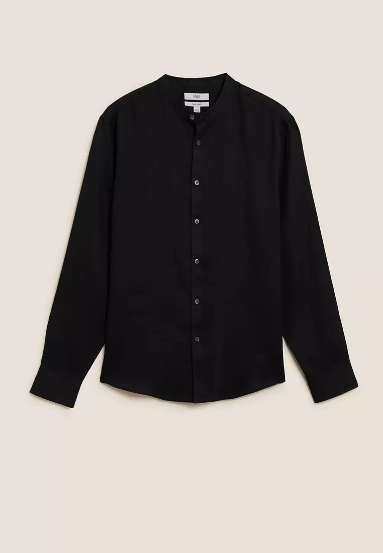 Jual Marks & Spencer Pure Linen Grandad Collar Shirt Original 2024 ...
