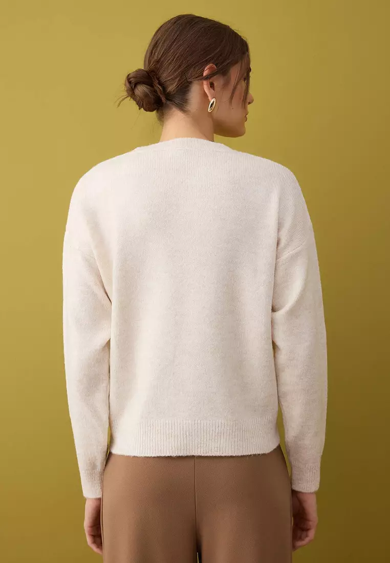 Stone Soft Textured Floral Patterned Knitwear Sweater Twoaw26Kz11