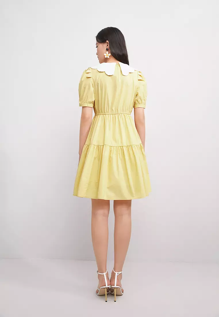 Contast Collar Tiered Mini Dress