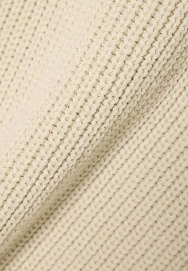 Badge Accent Pearl Rib Polo Collar Sweater