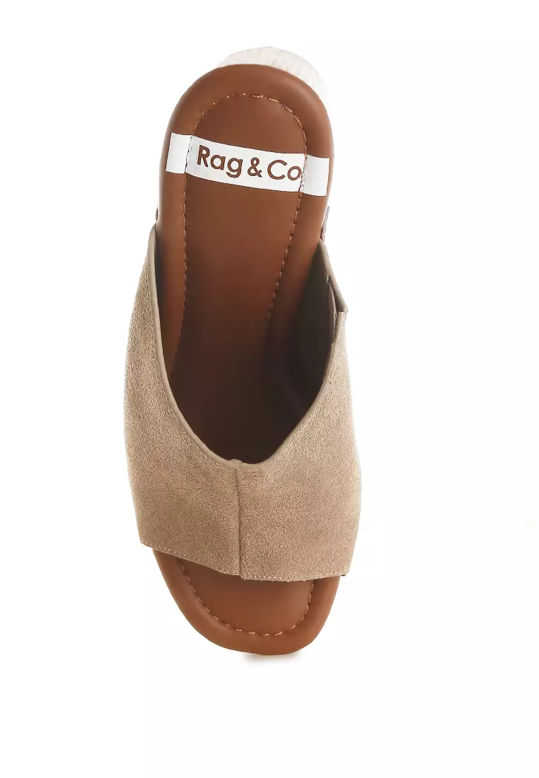 Soft Suede Leather Wooden Clogs In Taupe